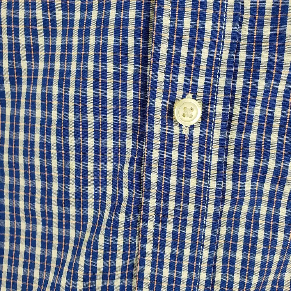 Banana Republic Men's L Slim Fit Long Sleeve Checkered Plaid Dress Shirt Blue‎
